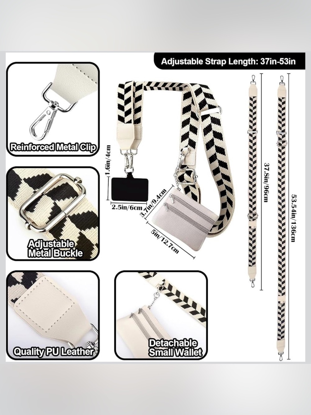 Cream & Black Geometric Phone Crossbody Strap with Mini Wallet - Picture 2 of 6